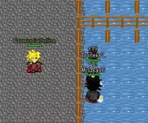 Postać na wodzie z postacią i innymi graczami.