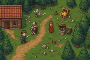 Gra RPG Faumonia w pixel art.