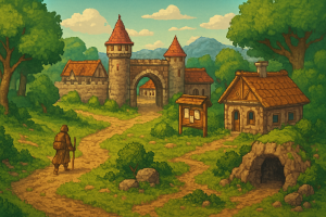 Okładka wpisu: mapa fantasy i bohater w świecie MMORPG 2D w stylu Metin2
