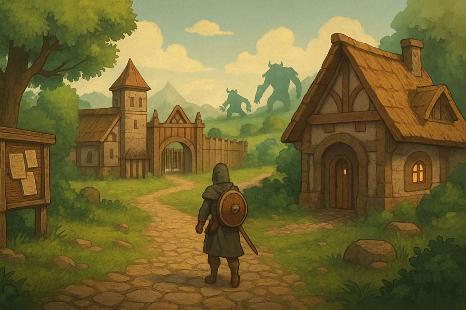 Okładka wpisu o najlepszych MMORPG po polsku - mapa fantasy i postać w podróży