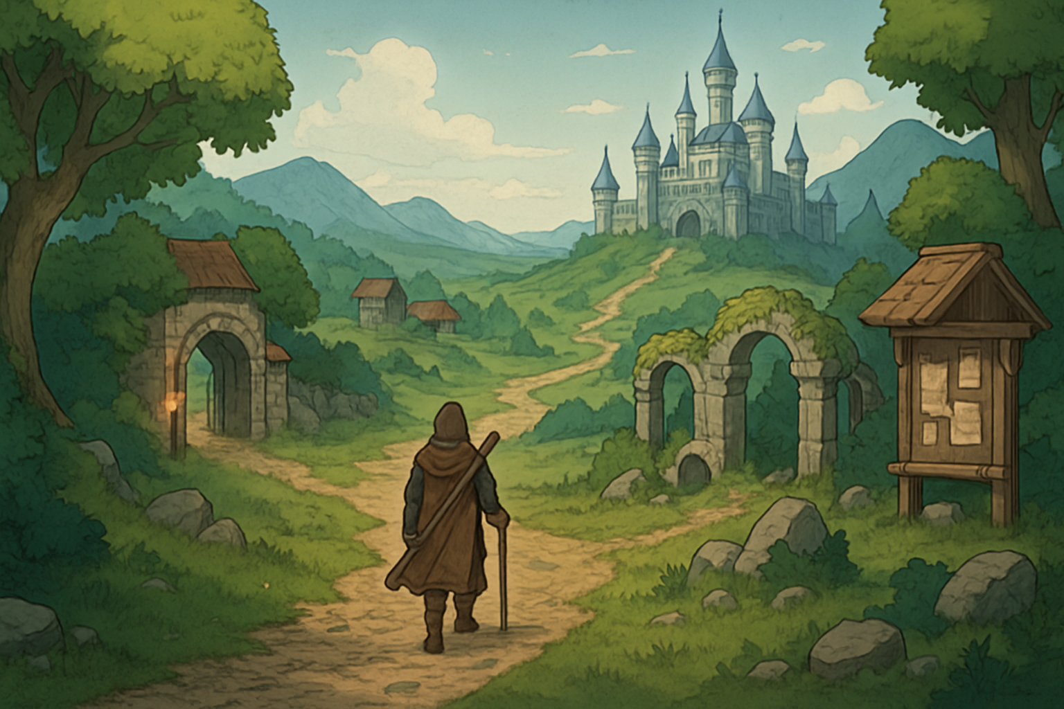 Okładka wpisu o grach online MMORPG: mapa fantasy i postać w podróży przez magiczne krainy