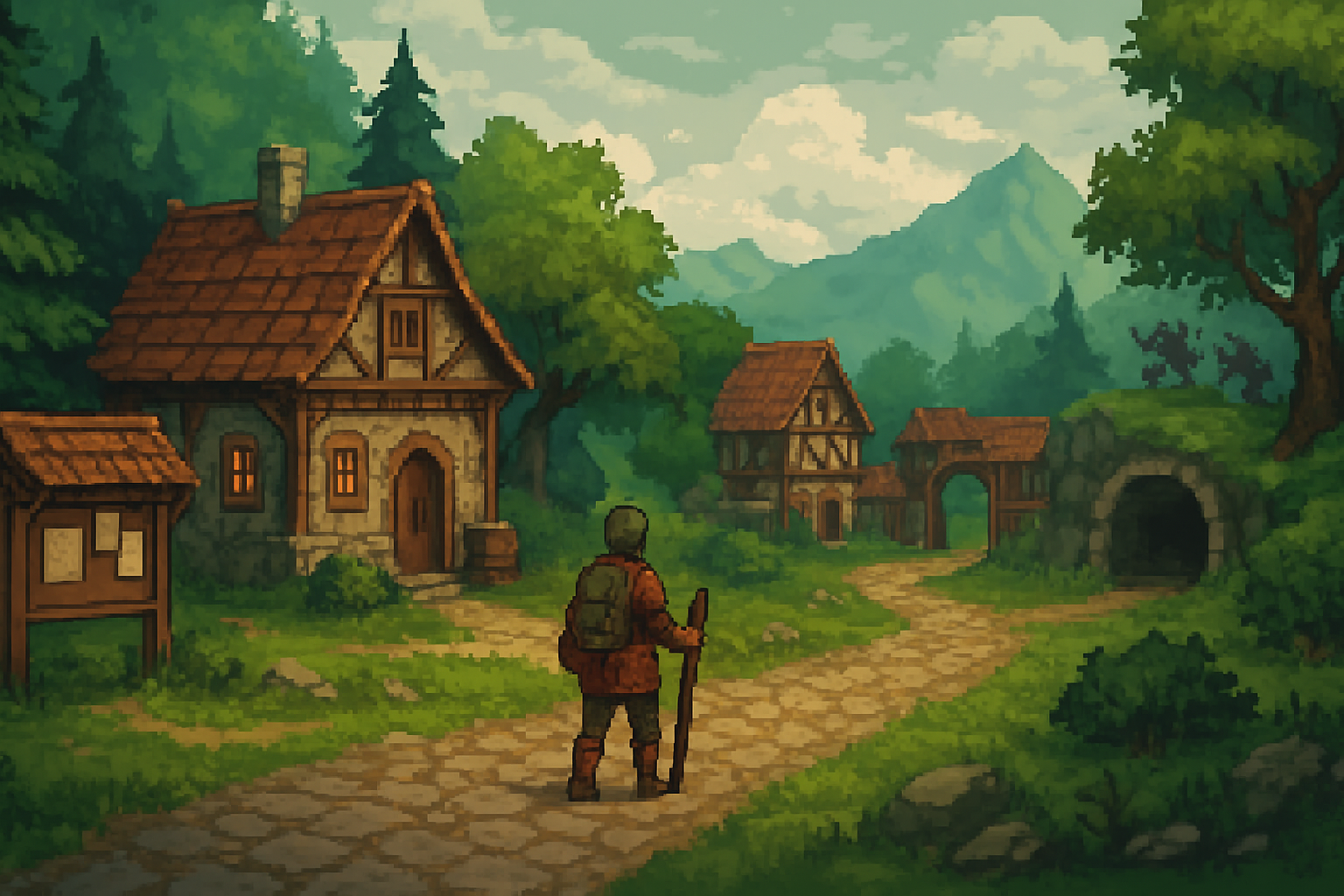 Okładka wpisu o polskich MMORPG 2D - fantasy mapa krainy z drogą i przygodą