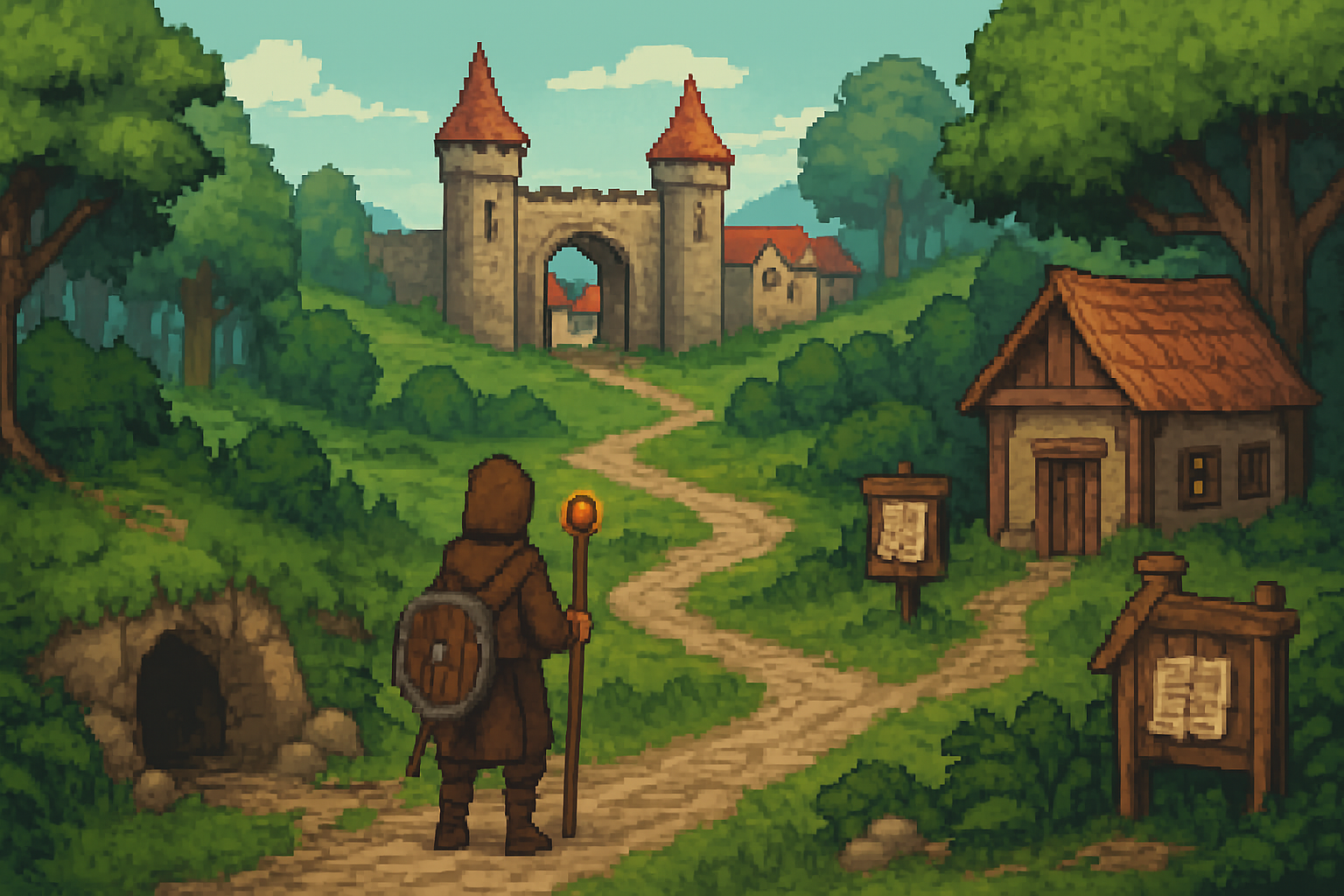 Okładka wpisu: stare gry MMORPG w klimacie retro, mapa świata fantasy i postać w podróży