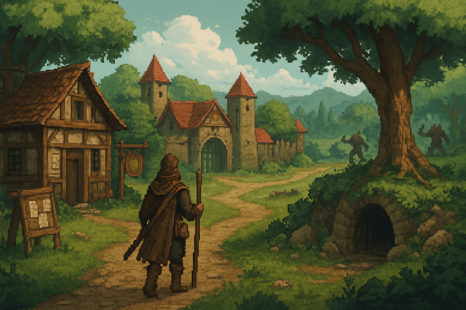 Okładka artykułu o polskich mmorpg przeglądarkowych - fantasy świat, postać w podróży