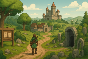 Okładka wpisu: gry za darmo MMORPG w świecie fantasy z bohaterem w podróży